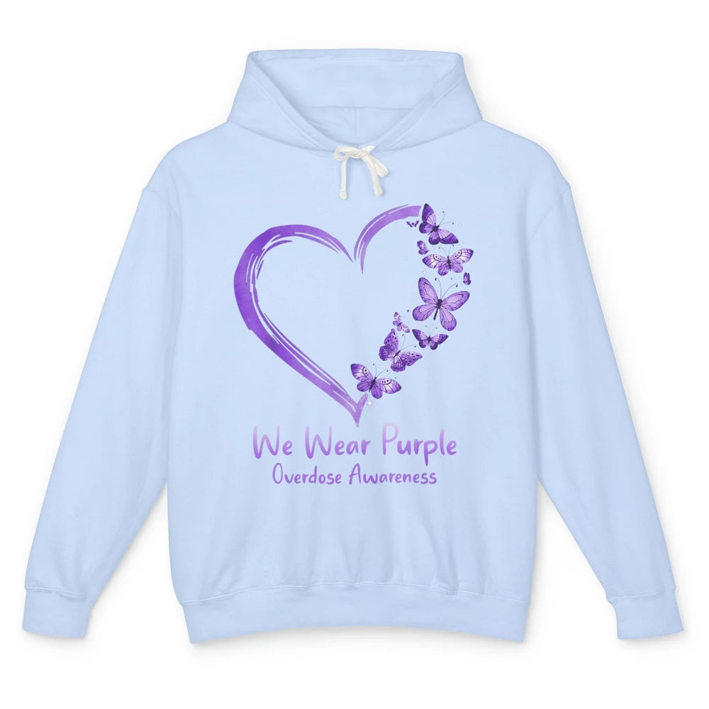 Overdose Awareness Month Love Purple Butterfly Heart Warrior Unisex Lightweight Hoodie