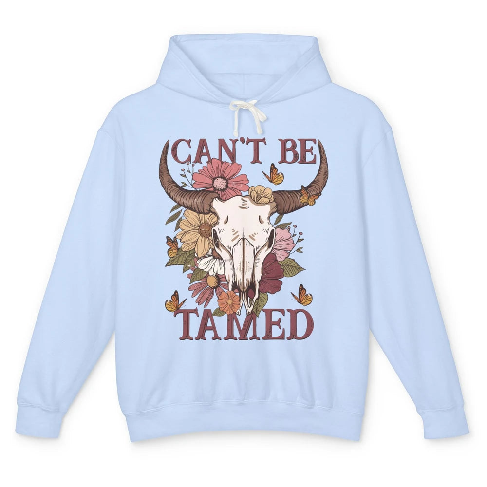 Retro Floral Boho Bull Skull Can't Be Tamed Western Country Unisex Lightweight Hoodie