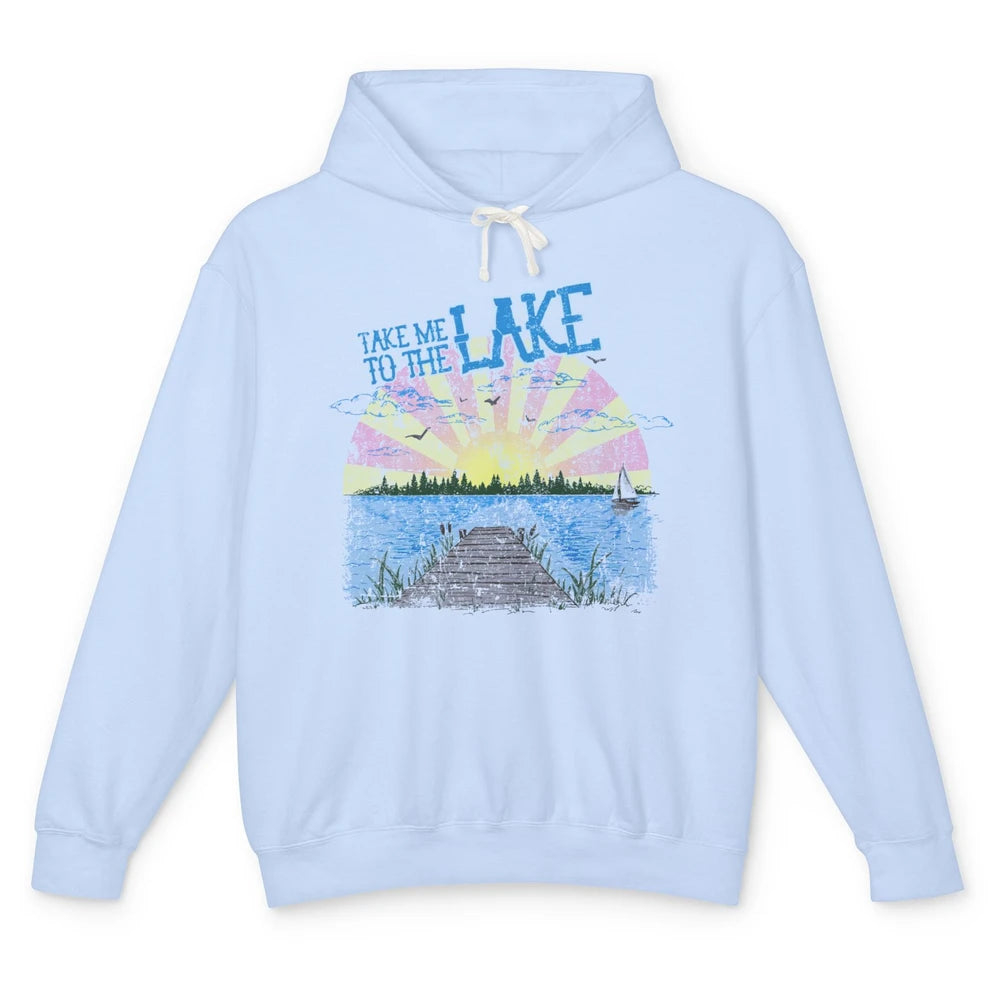 Retro Lake Life Take Me to the Lake Sunrise Summer Gift Unisex Lightweight Hoodie