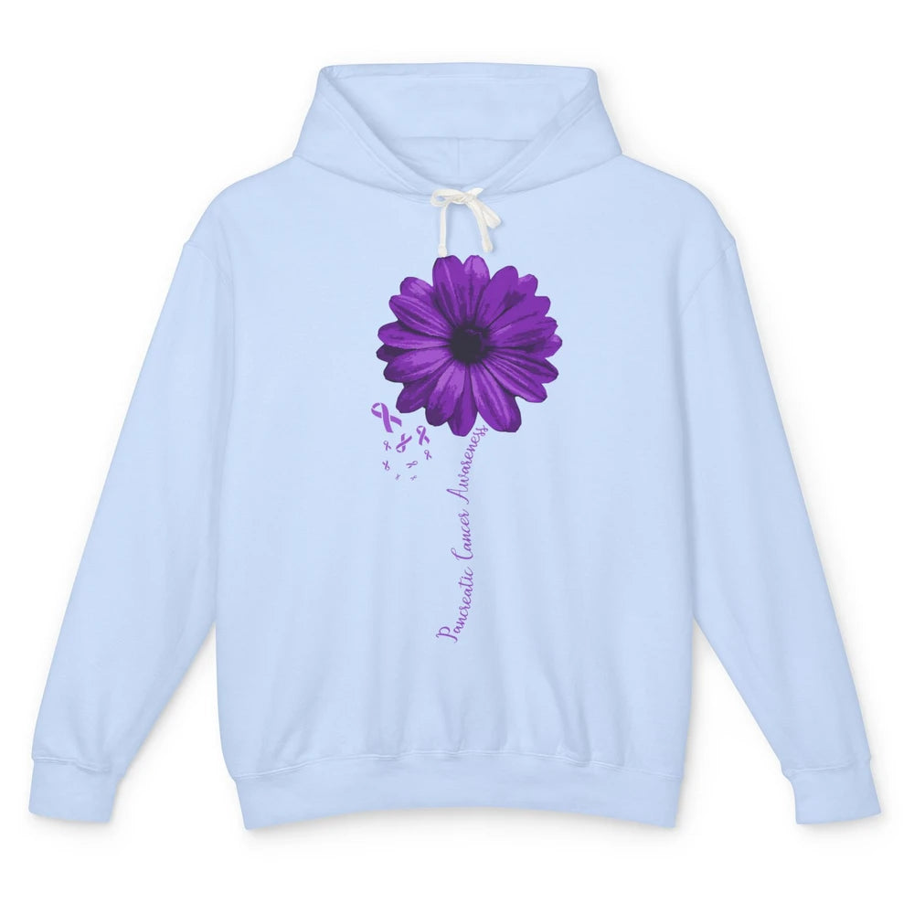 Pancreatic Cancer Awareness Purple Ribbon Daisy Flower Unisex Lightweight Hoodie