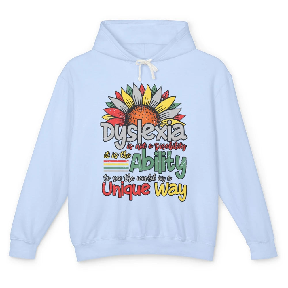 Retro Dyslexia A Different Ability Not Disability Sunflower Unisex Lightweight Hoodie