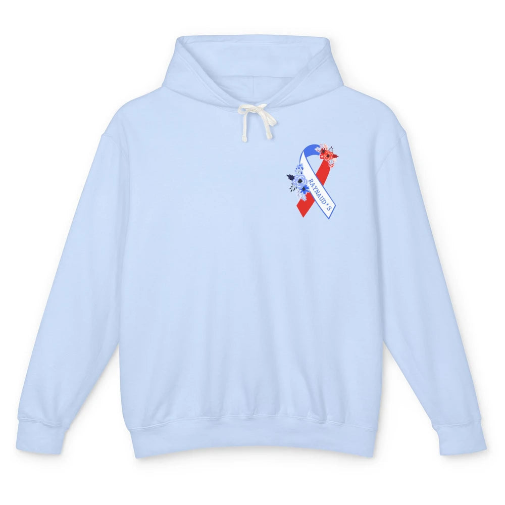 Raynaud's Syndrome Awareness Support Floral Red Blue Ribbon Unisex Lightweight Hoodie