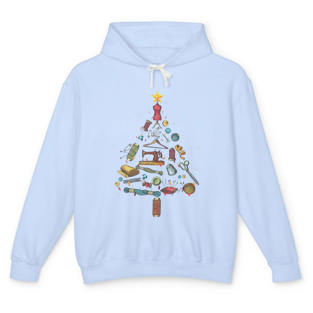 Merry Christmas Sewing Yarn Quilting Xmas Tree Sew Machine Unisex Lightweight Hoodie