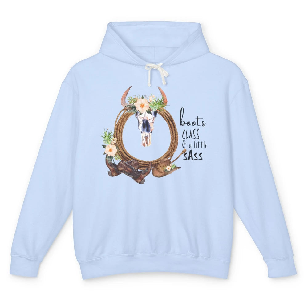 Retro Cowgirl Boots And Hat Boots Class A Little Sass Cowboy Unisex Lightweight Hoodie