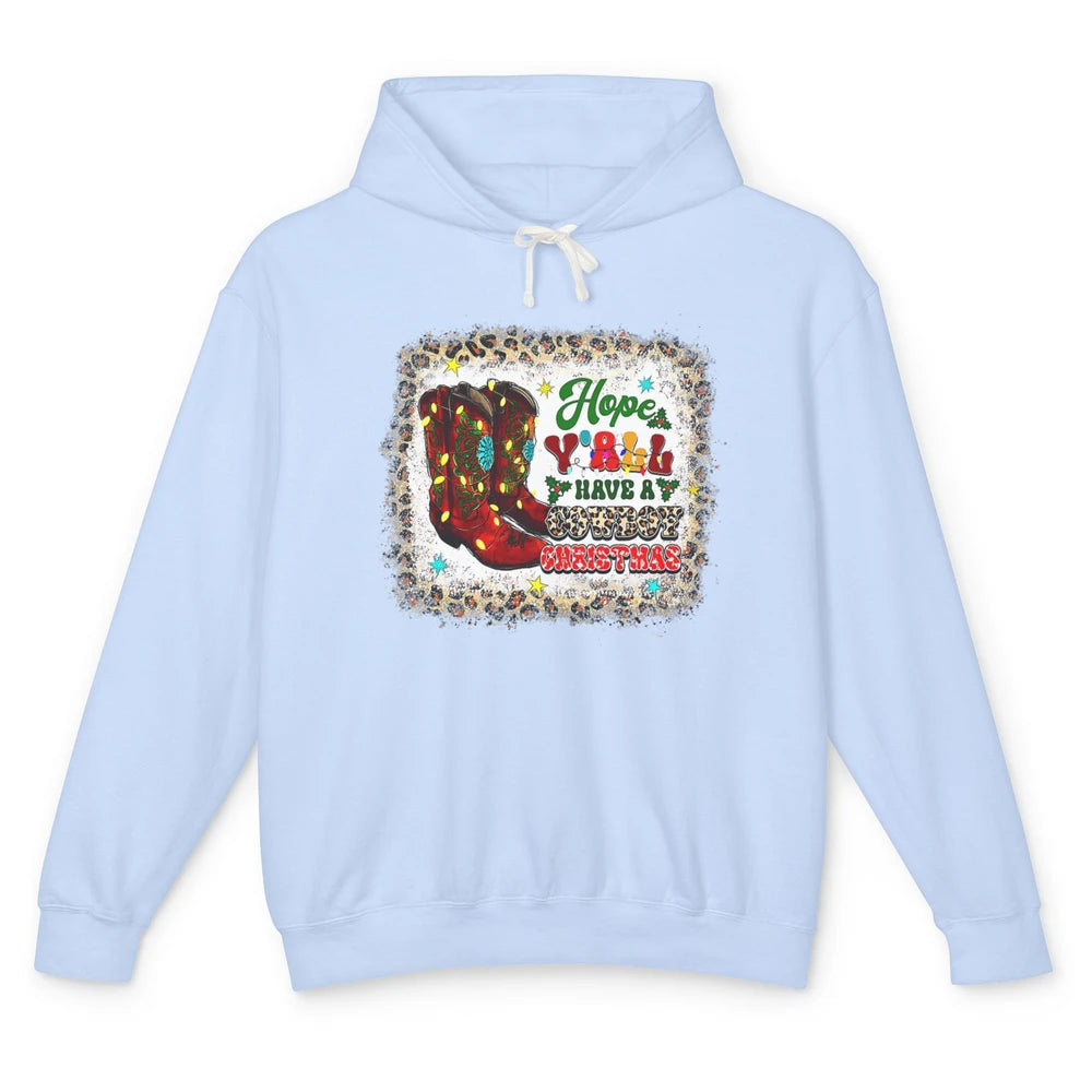 Merry Christmas Cowboy Boots Leopard Xmas Lights Western Unisex Lightweight Hoodie