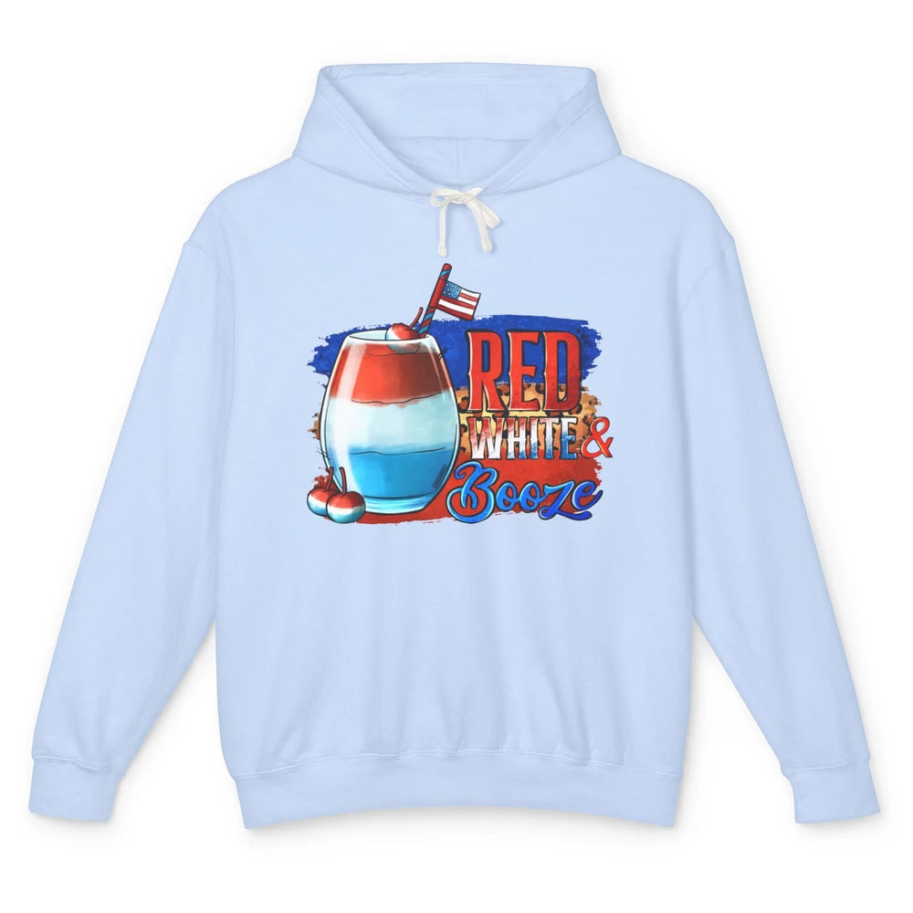 Red White & Booze Leopard US Flag 4th of July American Booze Unisex Lightweight Hoodie