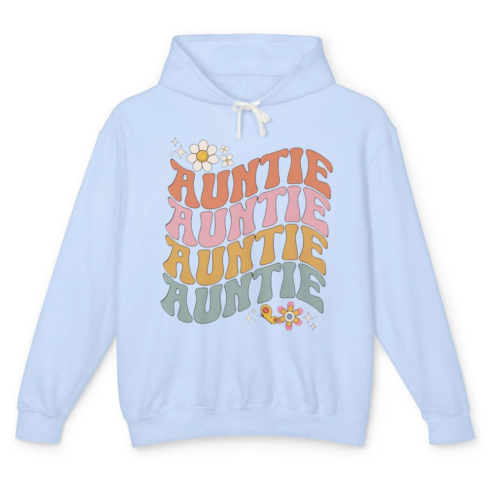 Retro Auntie Hippie Groovy Pregnancy Reveal Positive Mind Unisex Lightweight Hoodie