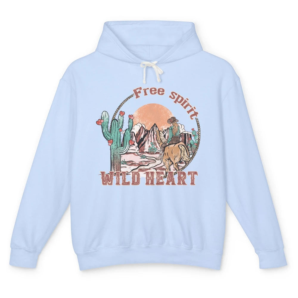 Free Spirit Wild Heart Cowgirl Western Country Happy Valentine's Day Rodeo Horseback Vintage Cactus Texas Horse Rider Howdy Unisex Lightweight Hoodie