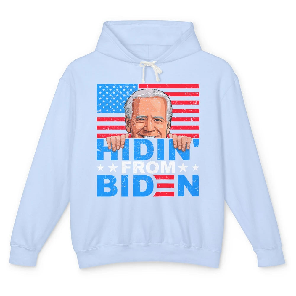 Retro Funny Joe Biden Hiding From Biden Anti Liberal US Flag Unisex Lightweight Hoodie