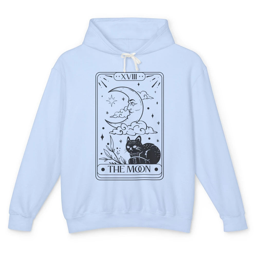 Retro Halloween Cat Witch The Moon Tarot Card Witchcraft Unisex Lightweight Hoodie