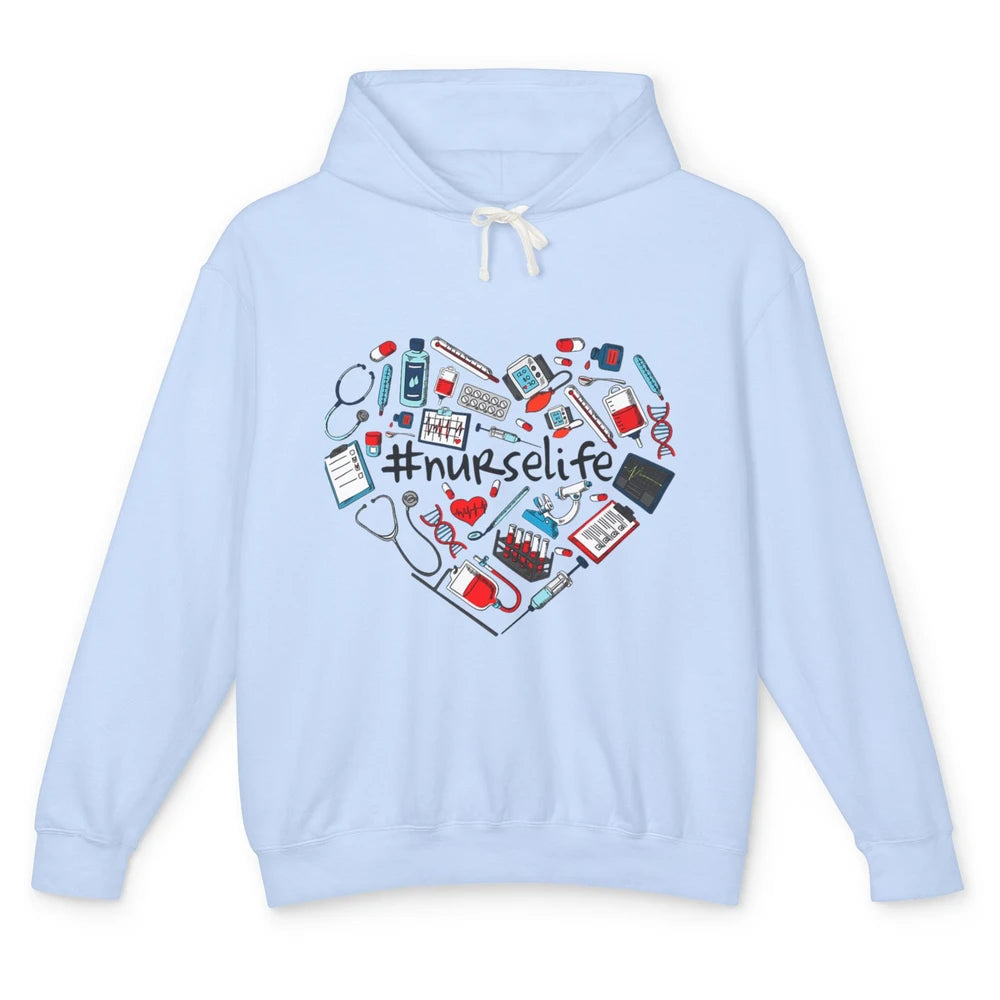 Nurse Life Stethoscope Heart Funny Nursing Love CNA Worker Unisex Lightweight Hoodie