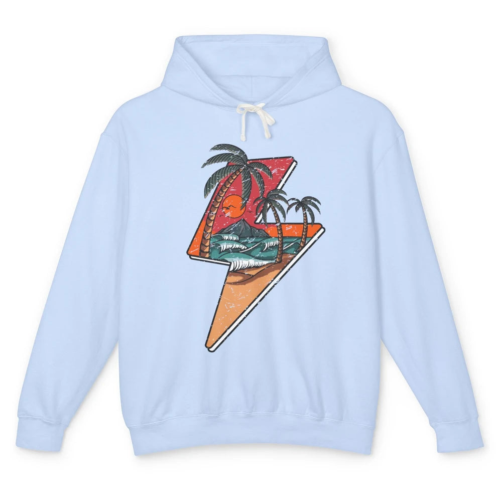 Retro Palms Beach Sunset Lightning Bolt Summer Paradise Unisex Lightweight Hoodie