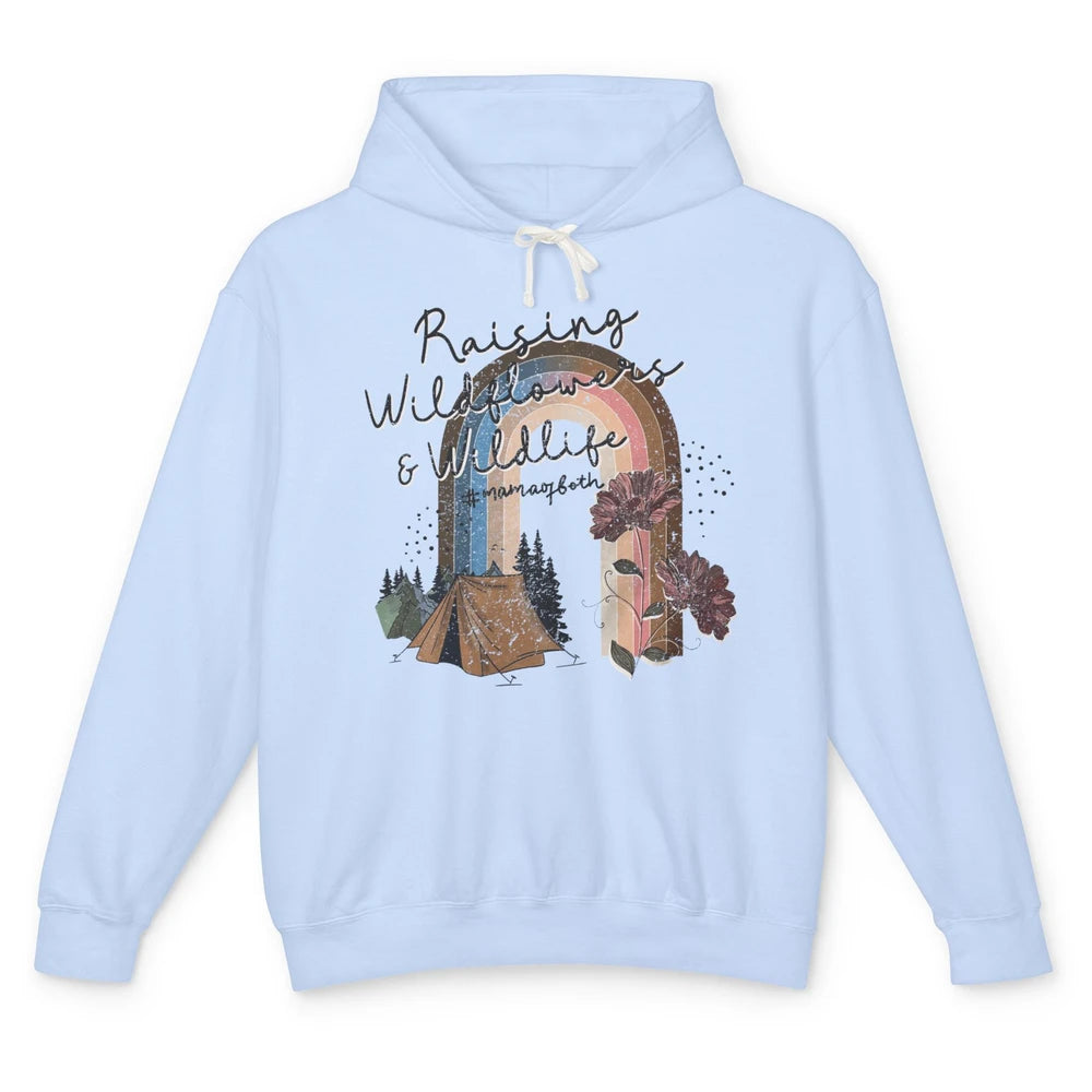 Raising Wildflowers & Wildlife Mama Of Both Retro Boho Mama Unisex Lightweight Hoodie