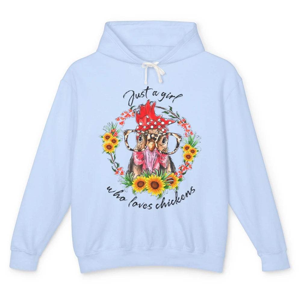Retro Just Girl Loves Chickens Flower Chicken Farm Animal Unisex Lightweight Hoodie