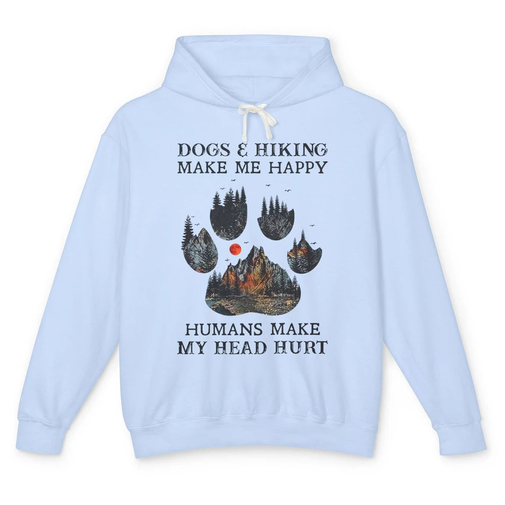 Retro Mountain Dogs & Hiking Make Me Happy Dogs Paws Camping Unisex Lightweight Hoodie