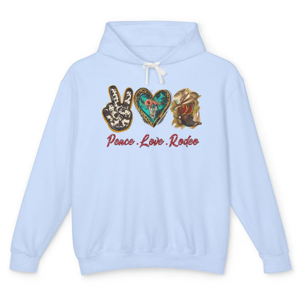 Retro Peace Love Rodeo Cowboy Boots Western Country Cowgirl Unisex Lightweight Hoodie