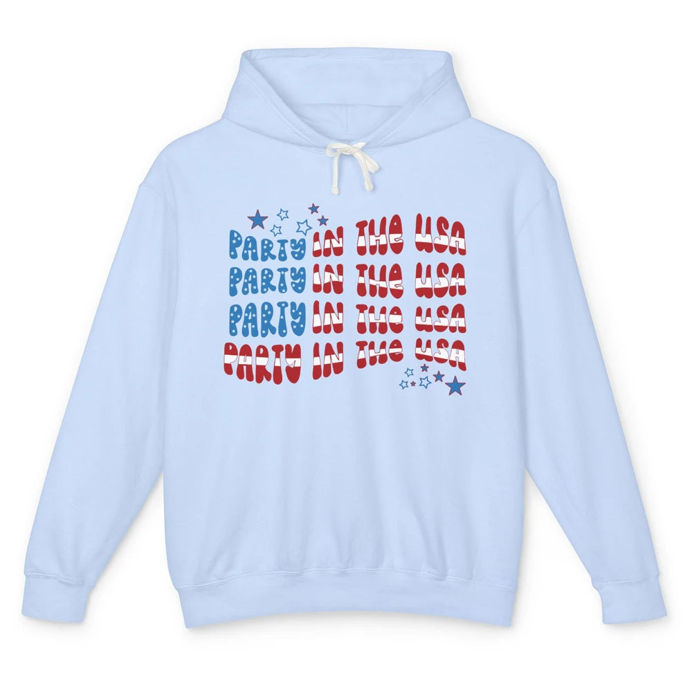 Retro July 4th Party In The USA Retro Stripe Star US Patriot Unisex Lightweight Hoodie