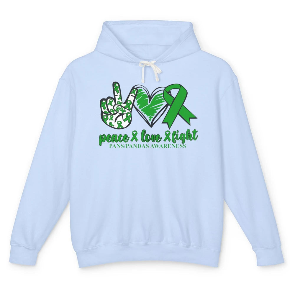 PANS/PANDAS Awareness Green Ribbon Peace Love Cure Unisex Lightweight Hoodie