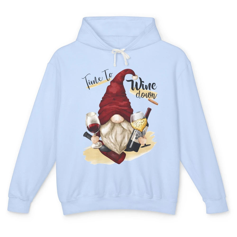 Christmas Gnome Wine It's Time to Wine Down Winter Holiday Unisex Lightweight Hoodie
