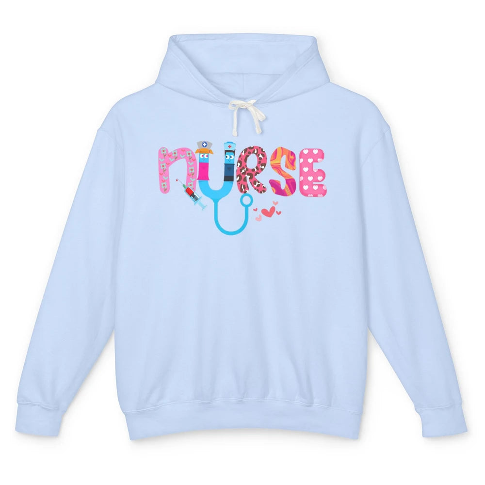 Nurse Happy Valentine's Day Love ER ICU NICU Emergency Nursing Leopard Stethoscope Love Needles Unisex Lightweight Hoodie