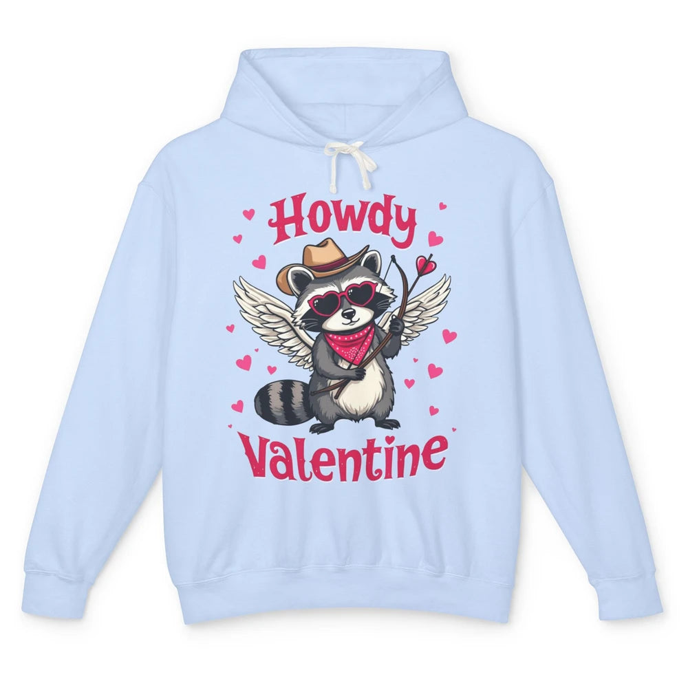 Howdy Valentine Cowboy Hat Cupid Raccoon Funny Opossum Love Heart Cute Western Possum Rodeo Unisex Lightweight Hoodie