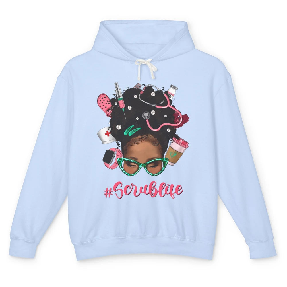 Afro Melanin Messy Bun Nurse Scrub Life CNA Appreciation Unisex Lightweight Hoodie