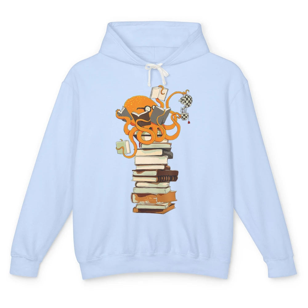 Reading Books Octopus Tea Coffee Sea Animal Marine Bookish Unisex Lightweight Hoodie
