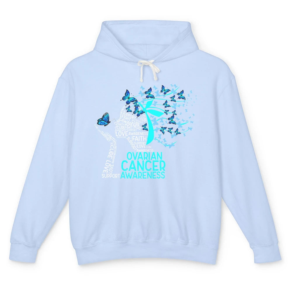 Ovarian Cancer Awareness Hope Love Cure Teal Ribbon Unisex Lightweight Hoodie