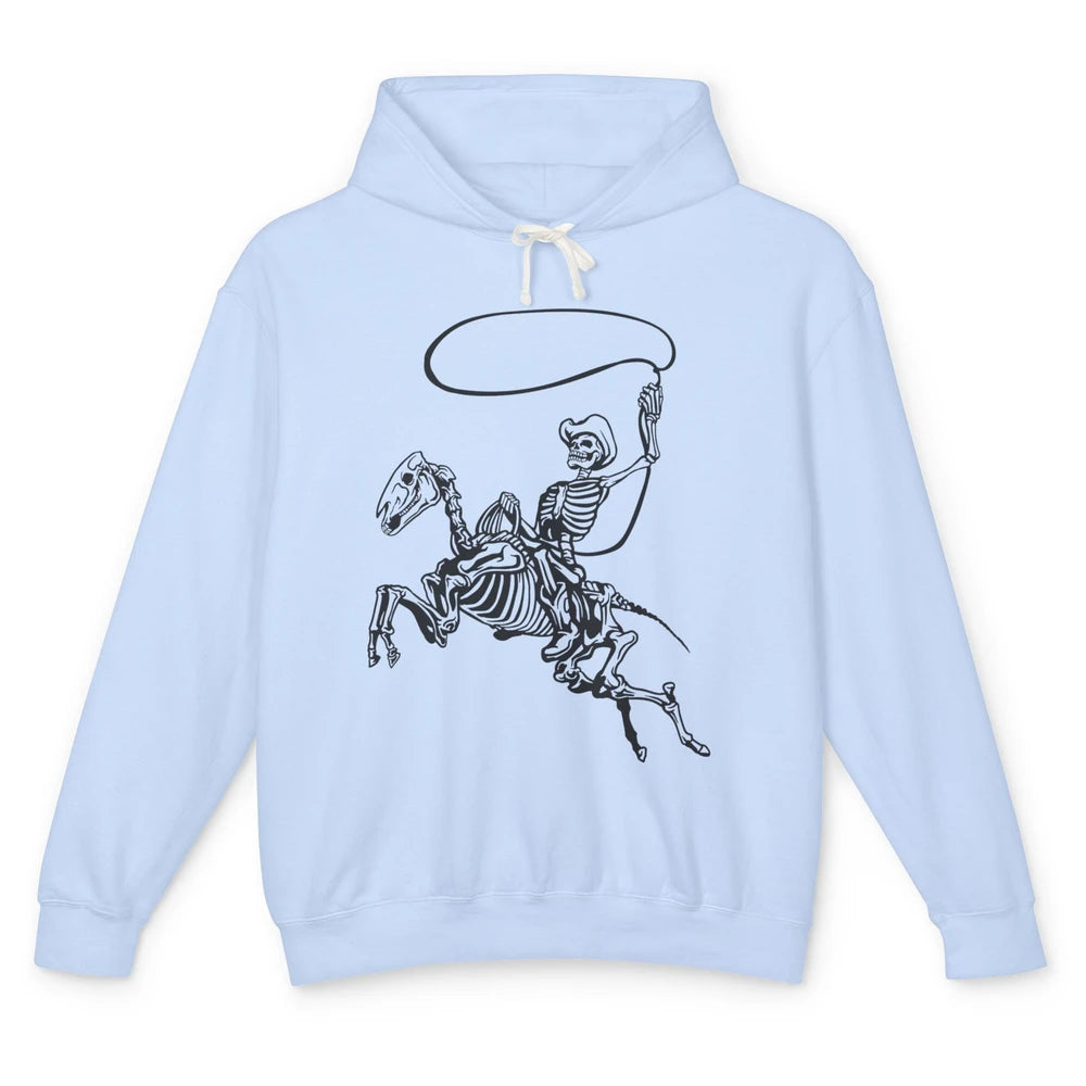 Retro Cowboy Skeleton Lassoing Western Country Horse Lovers Unisex Lightweight Hoodie