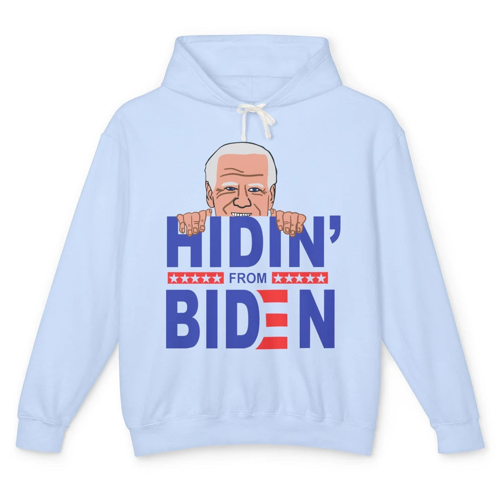 Retro Funny Joe Biden Hiding From Biden Anti Liberal US Flag Unisex Lightweight Hoodie