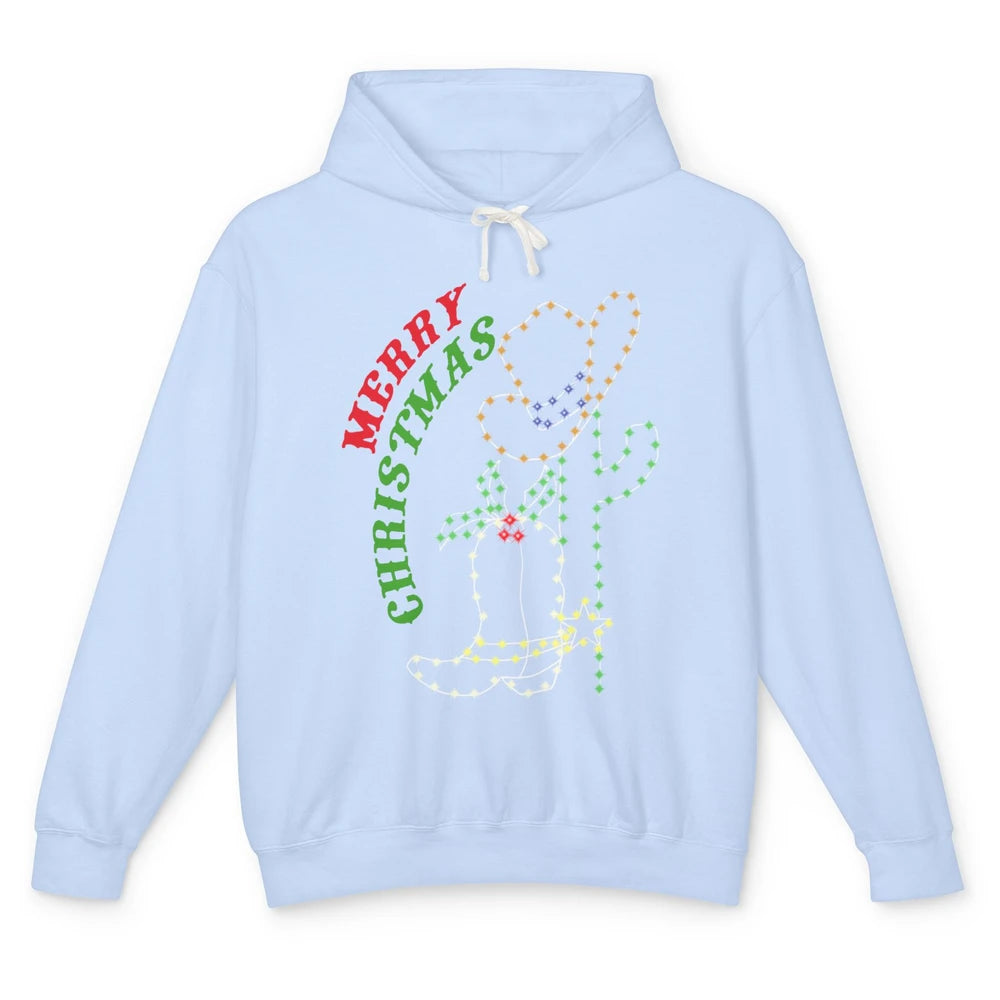 Retro Cowboy Merry Christmas Western Country Cowgirl Costume Unisex Lightweight Hoodie