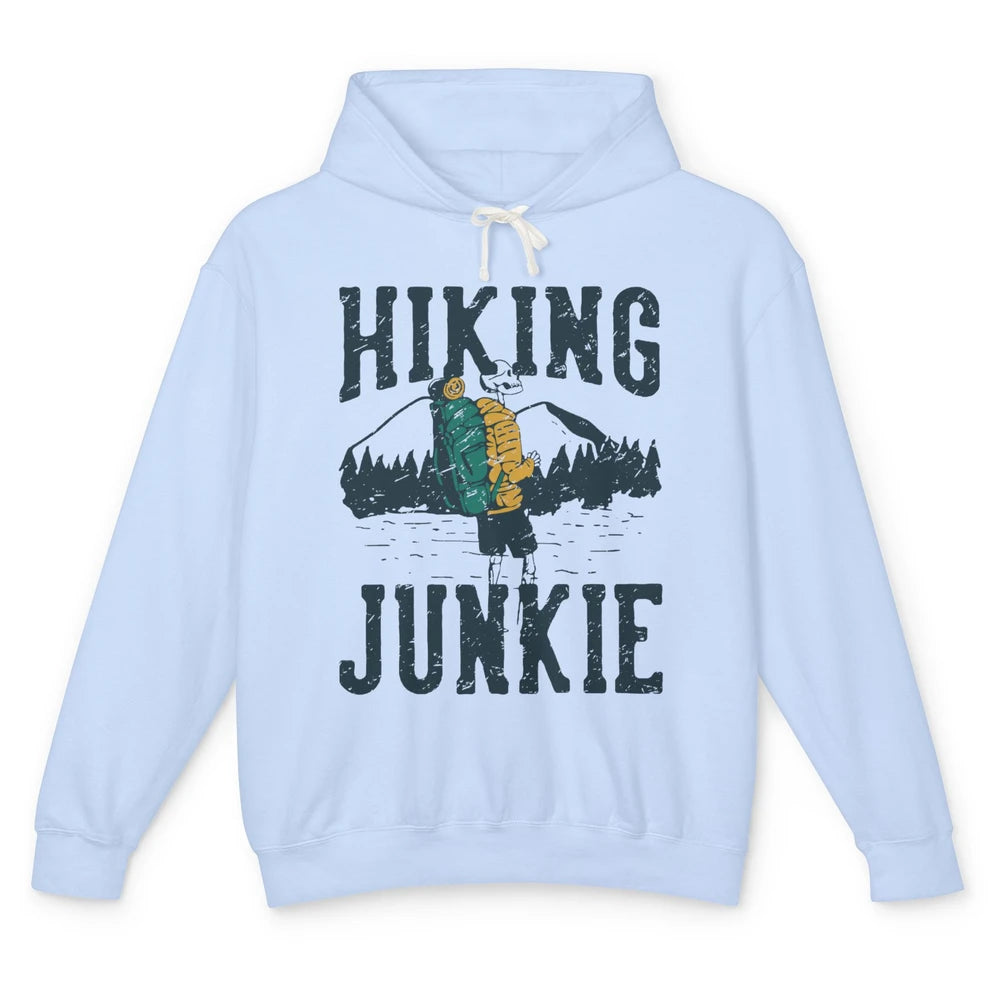 Retro Mountain Hiking Junkie Skeleton Nature Exploring Hiker Unisex Lightweight Hoodie