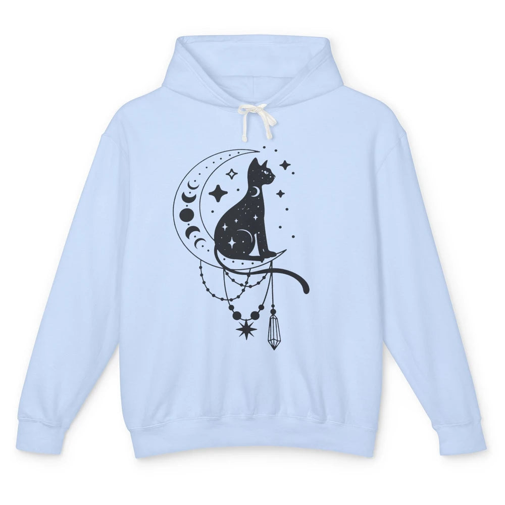 Retro Halloween Gothic Cat Witch The Moon Tarot Witchcraft Unisex Lightweight Hoodie