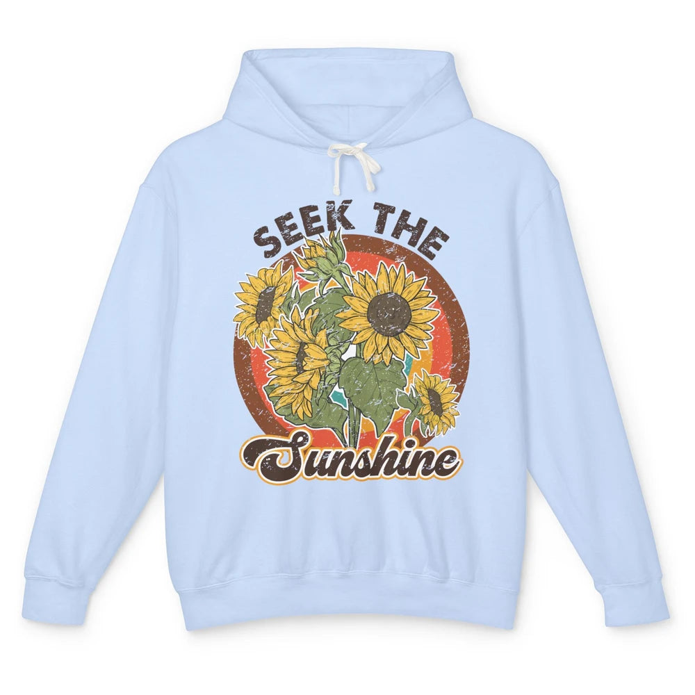 Retro Rainbow Sunflower Seek The Sunshine Peace Hippie Girl Unisex Lightweight Hoodie