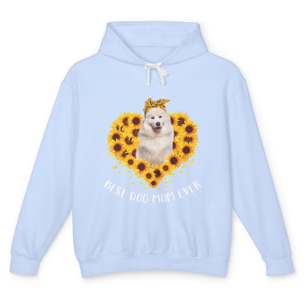 Retro Best Samoyed Dog Mom Ever Mother Puppy Sunflower Heart Unisex Lightweight Hoodie