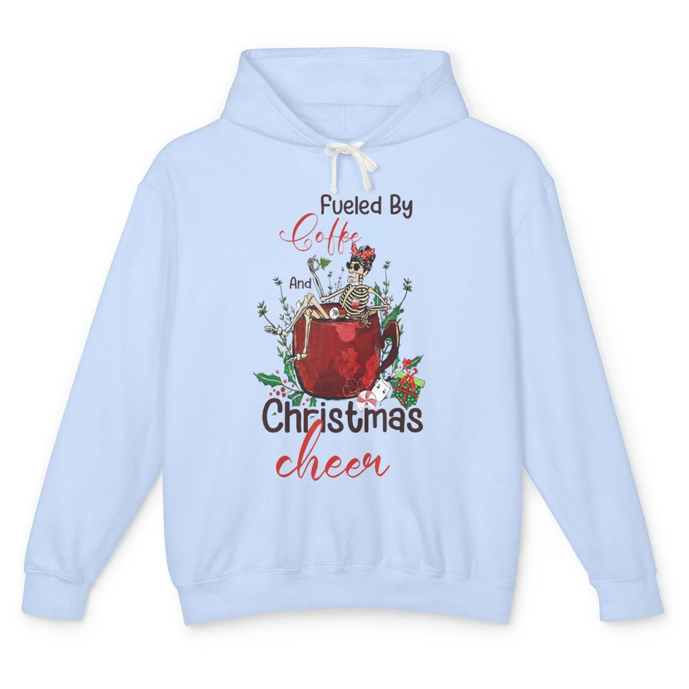 Merry Christmas Skeleton Drink Fueled By Coffee Xmas Latte Unisex Lightweight Hoodie