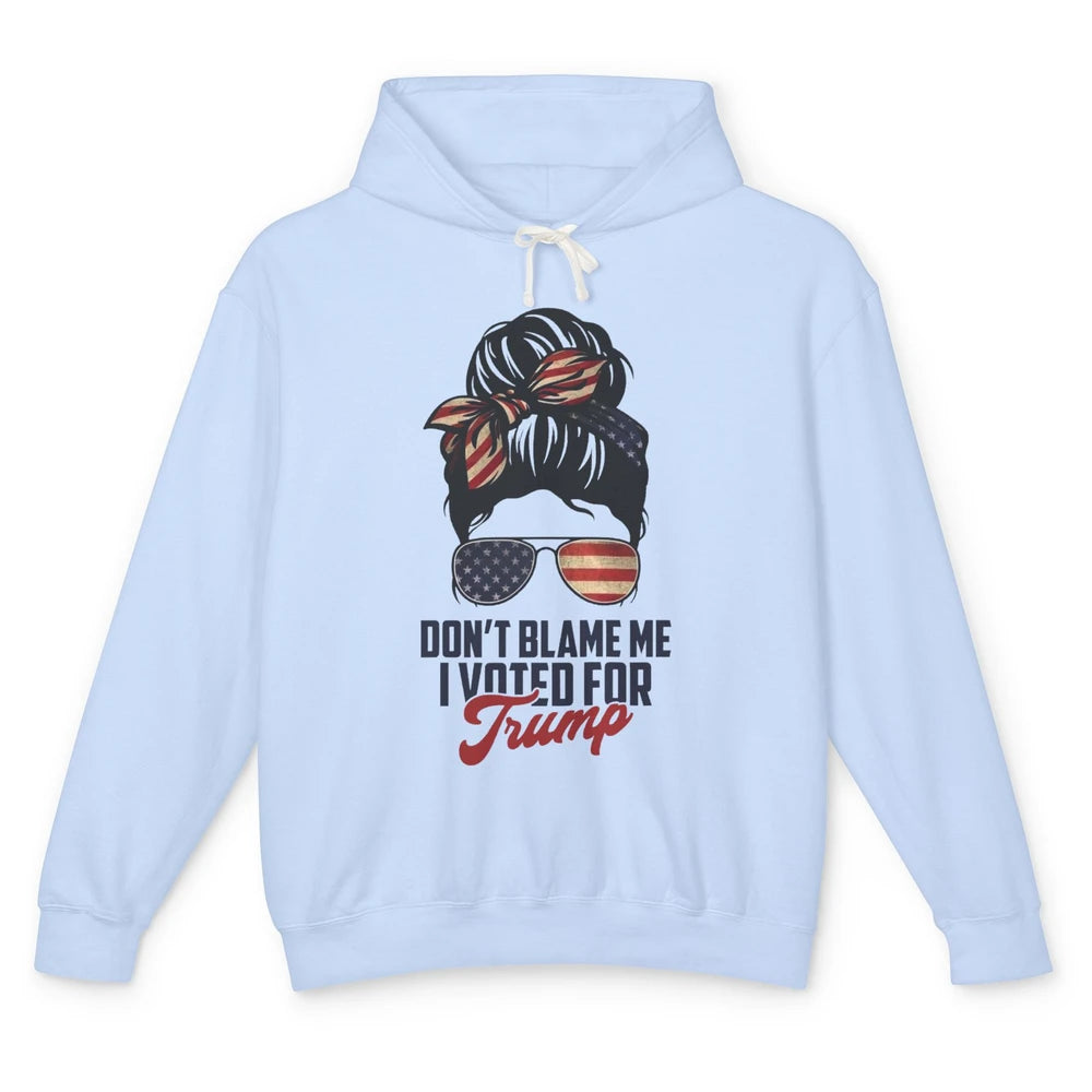 Retro Messy Bun US Flag Glasses I Voted For Trump Republican Unisex Lightweight Hoodie