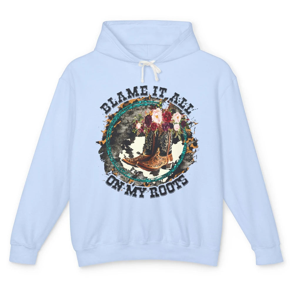 Retro Leopard Cowboy Boots Blame It On My Roots Western Girl Unisex Lightweight Hoodie