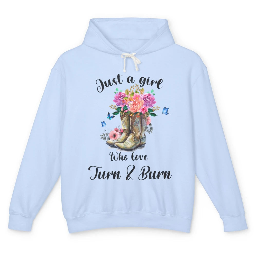 Retro Flower Country Cowgirl Just A Girl Love Turn And Burn Unisex Lightweight Hoodie