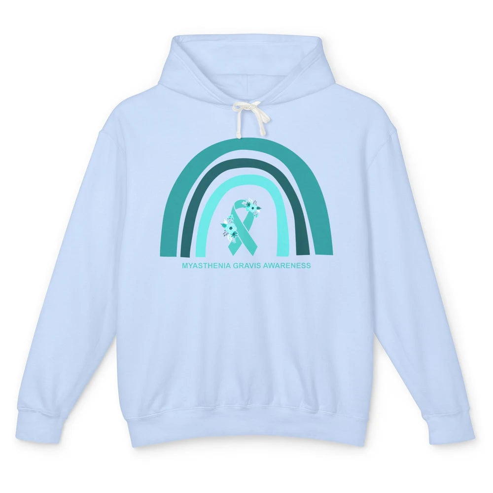 Myasthenia Gravis Awareness Floral Teal Ribbon Rainbow Unisex Lightweight Hoodie