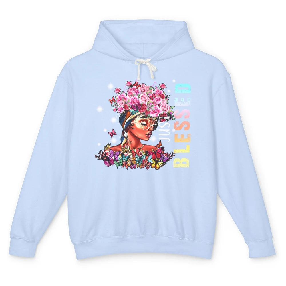 Floral Afro Black Girl Just Blessed Christian Afro American Unisex Lightweight Hoodie