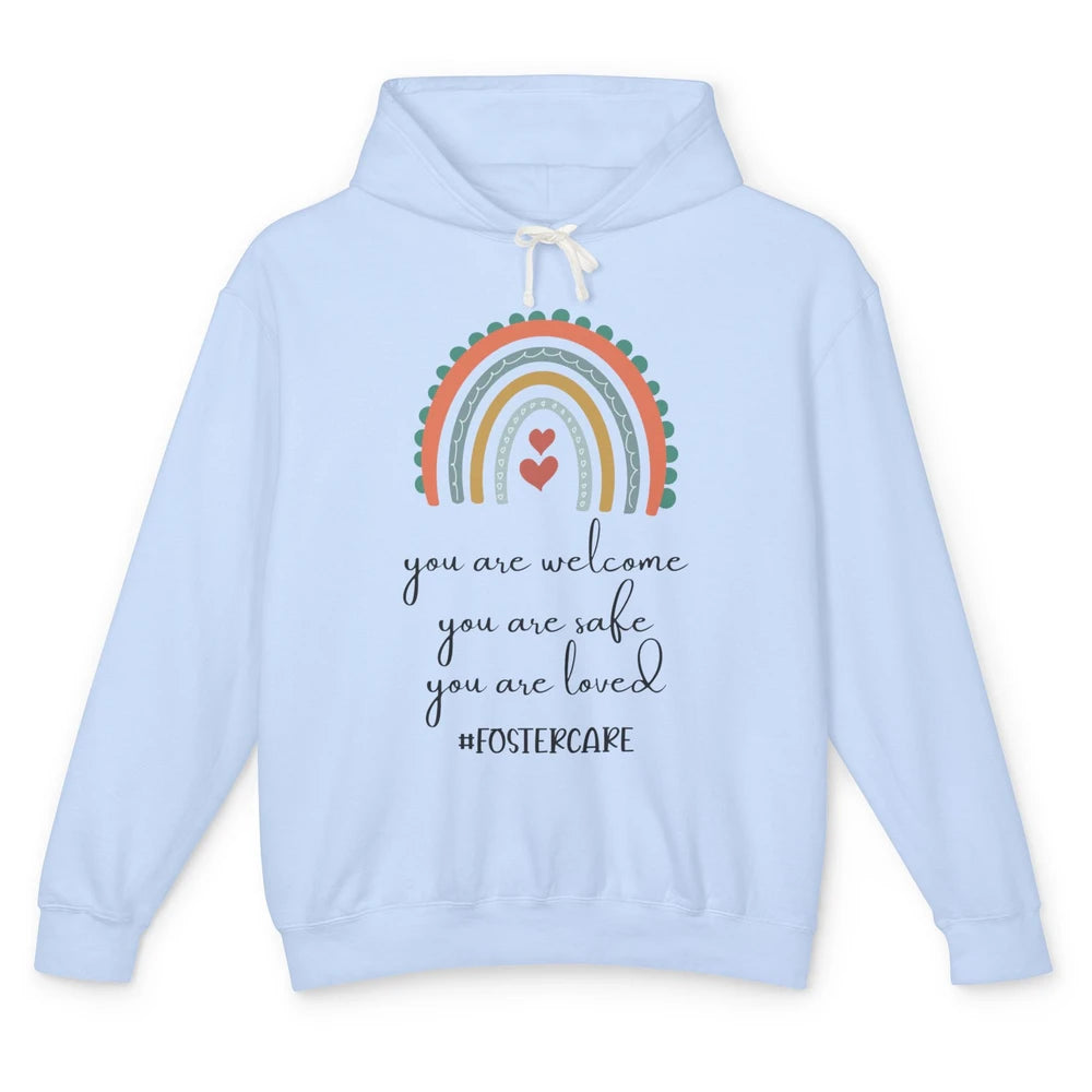 Rainbow Heart You Are Safe Loved Be The Village Foster Care Unisex Lightweight Hoodie