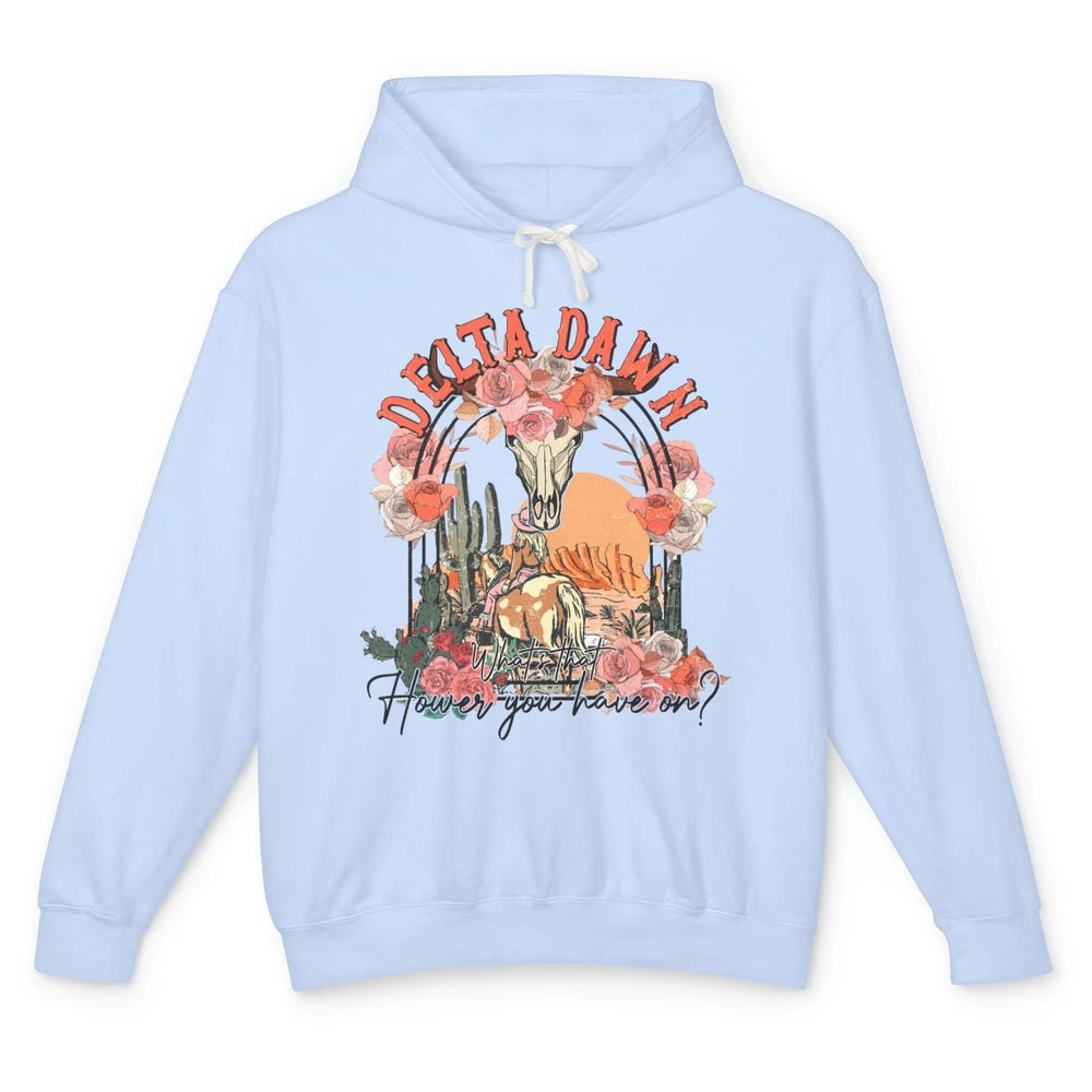 Retro Bull Skull Desert Cowgirl Delta Dawn Western Country Unisex Lightweight Hoodie