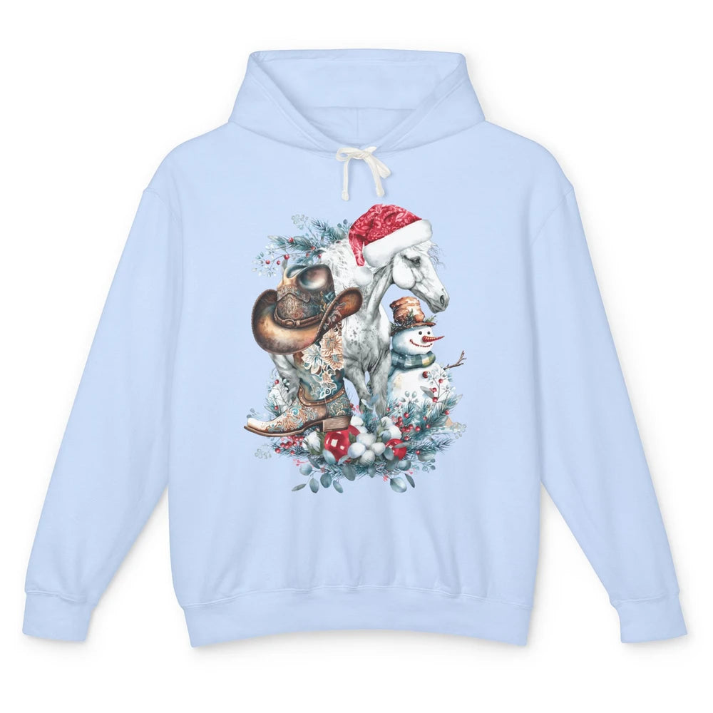 Merry Christmas Horse Howdy Cowboy Hat Boots Xmas Snowman Unisex Lightweight Hoodie