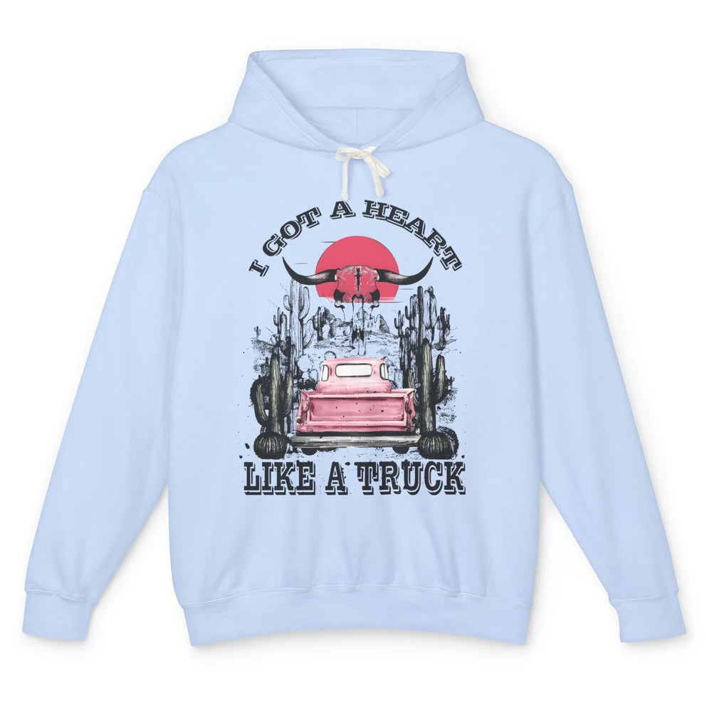 Retro Boho Bull Skull Got Heart Like A Truck Western Country Unisex Lightweight Hoodie