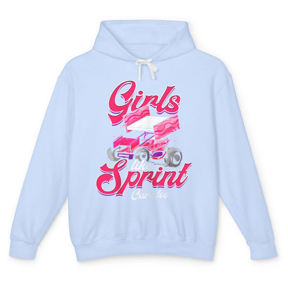 Racing Dirt Track Girls Like Sprint Car Too Race Truck Retro Unisex Lightweight Hoodie