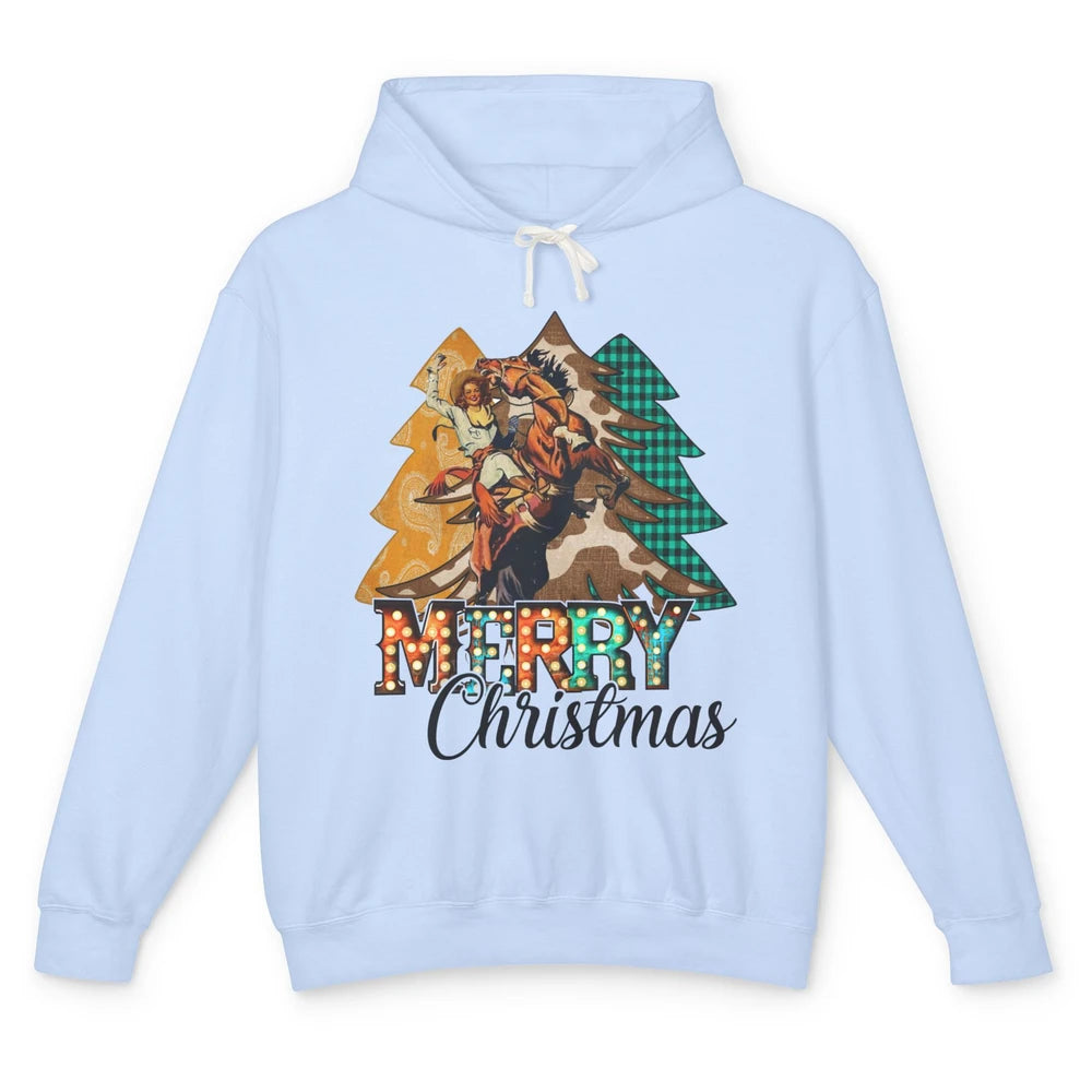 Rodeo Mom Cowgirl Christmas Tree Western Country Cowboy Gift Unisex Lightweight Hoodie