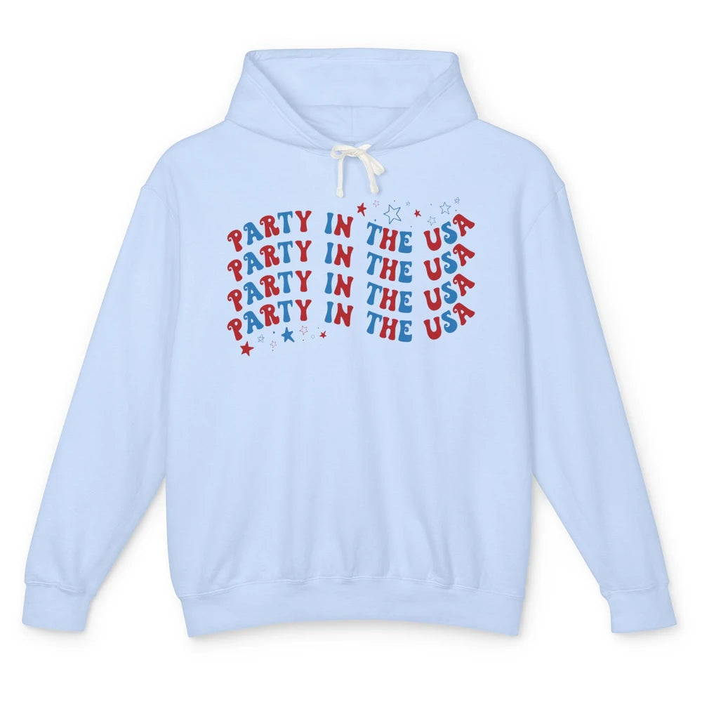 Retro July 4th Party In The USA Stripe Star American Patriot Unisex Lightweight Hoodie