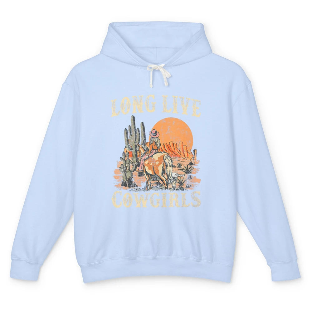 Retro Long Live Howdy Rodeo Western Desert Cowgirl Horseback Unisex Lightweight Hoodie