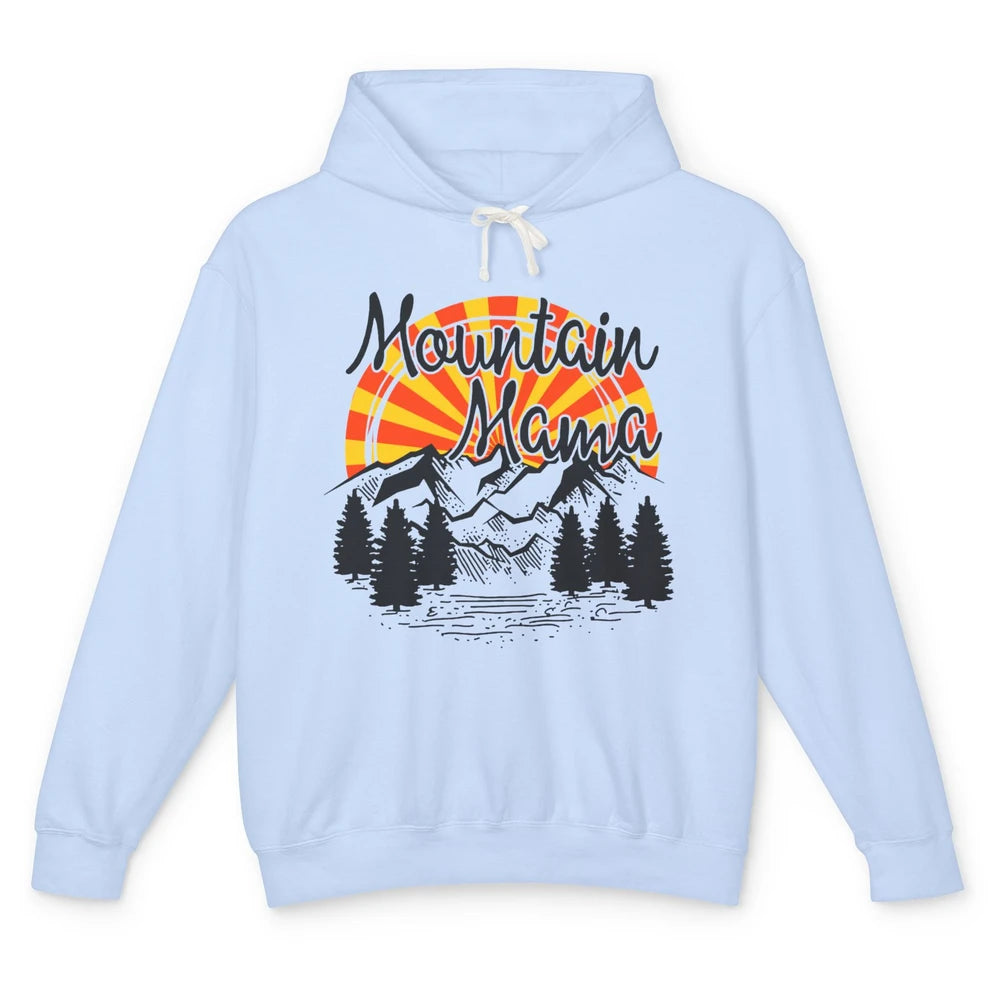 Retro Rainbow Sunset Mountain Mama Hiking Mom Climbing Unisex Lightweight Hoodie